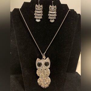2/$15 Silver Owl Pendant Necklace and Earring Set